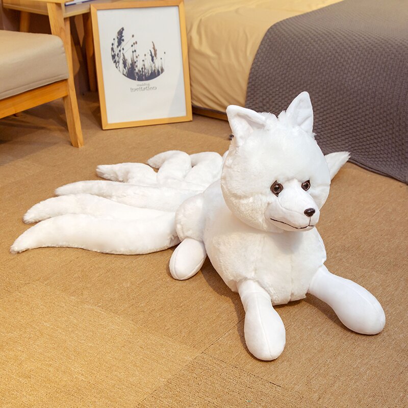 Peluche renard blanc à poil doux