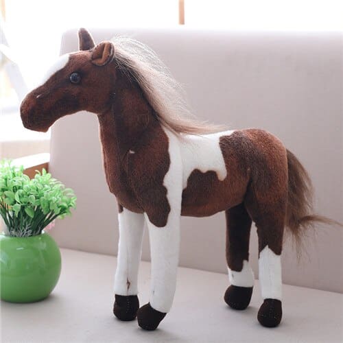 Peluche cheval marron blanc mignon