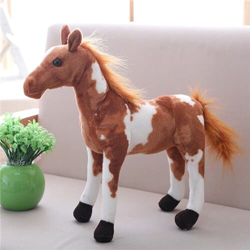 Peluche cheval marron et blanc