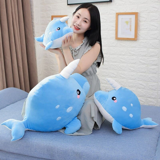 Peluche baleine licorne bleu ciel