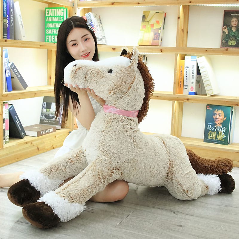 Peluche cheval marron blanc