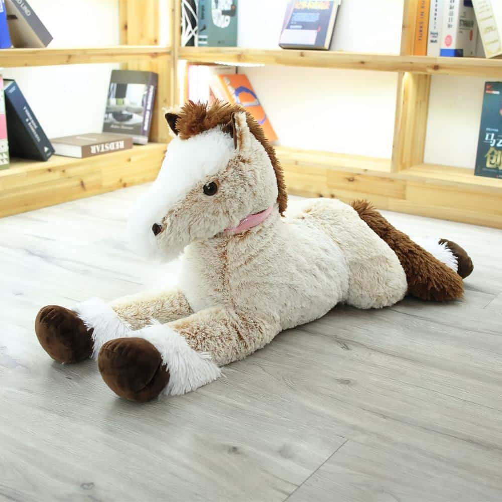 Peluche cheval marron blanc