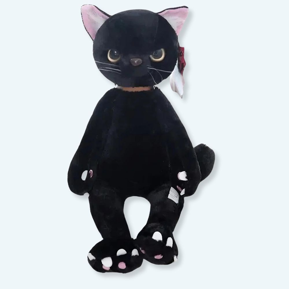 Peluche chat noir mécontent assis