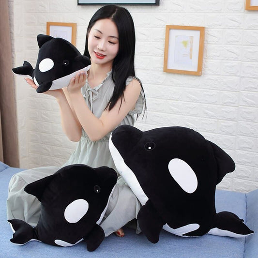 Peluche baleine noire, jouet tout doux