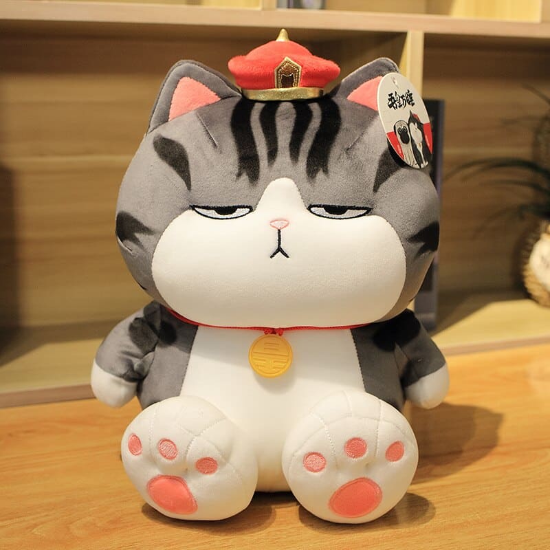 Peluche chat empereur tigré gris assis