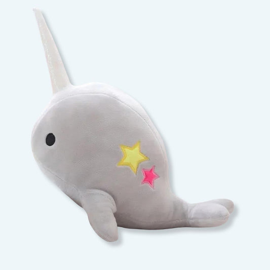 Peluche baleine licorne grise