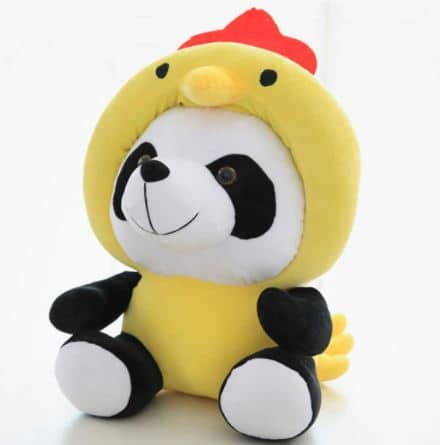 Peluche panda déguisé en poule