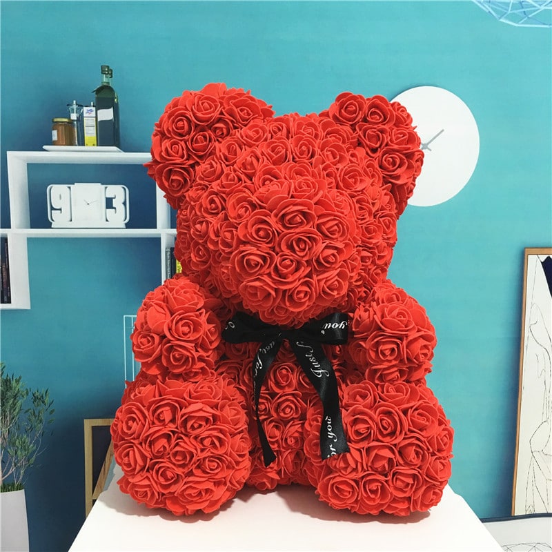 Peluche ours en fleurs rouge