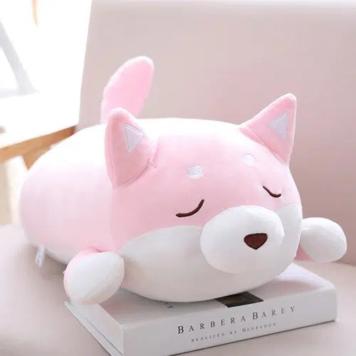 Peluche chien kawaii rose yeux fermés